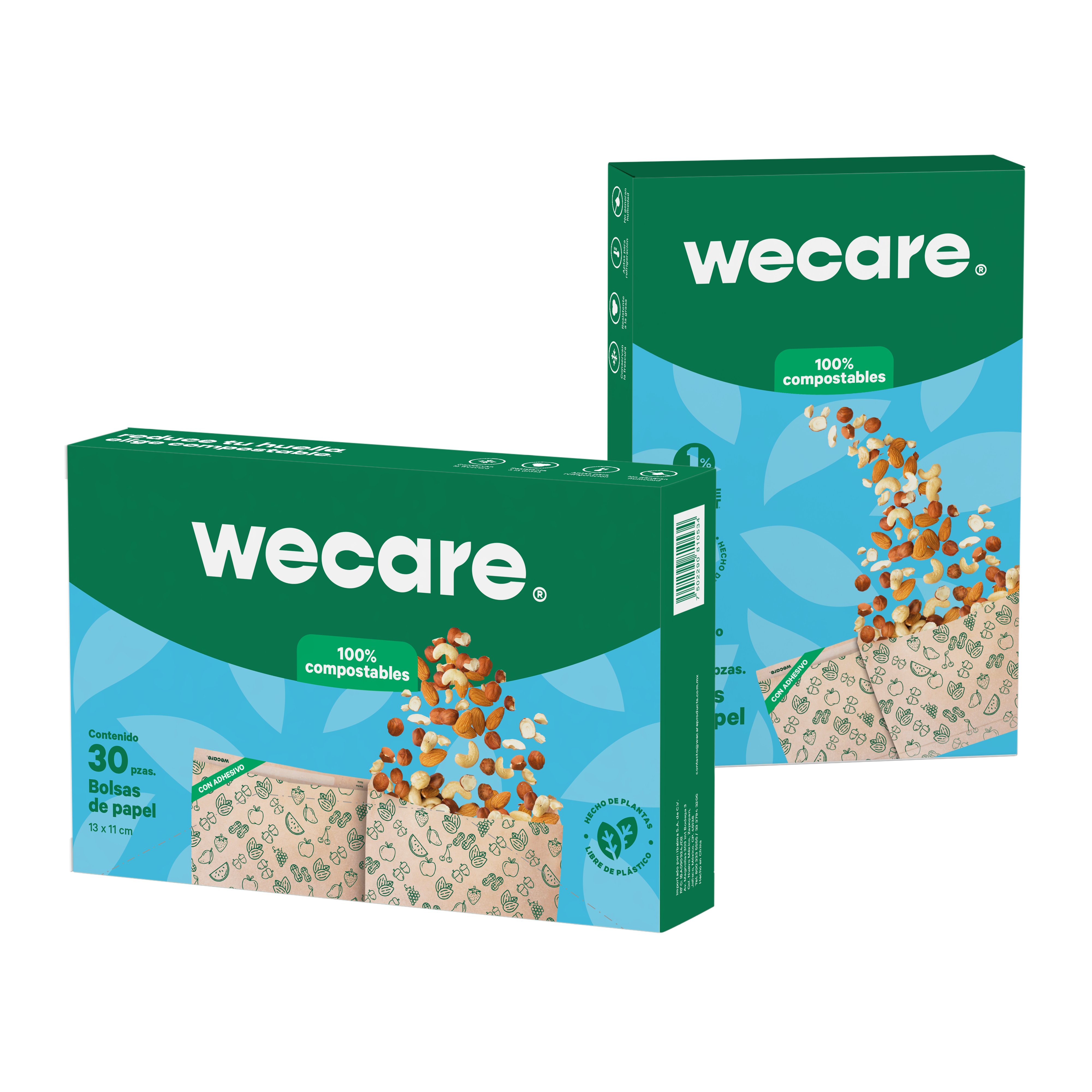 100 Ecological Kraft Bags With Adhesive Closure - We Care