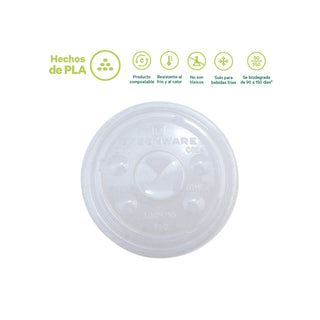 Tapa plana Vaso clear | Ácido  Poliláctico PLA | 12- 20 oz | Compostable y biodegradable