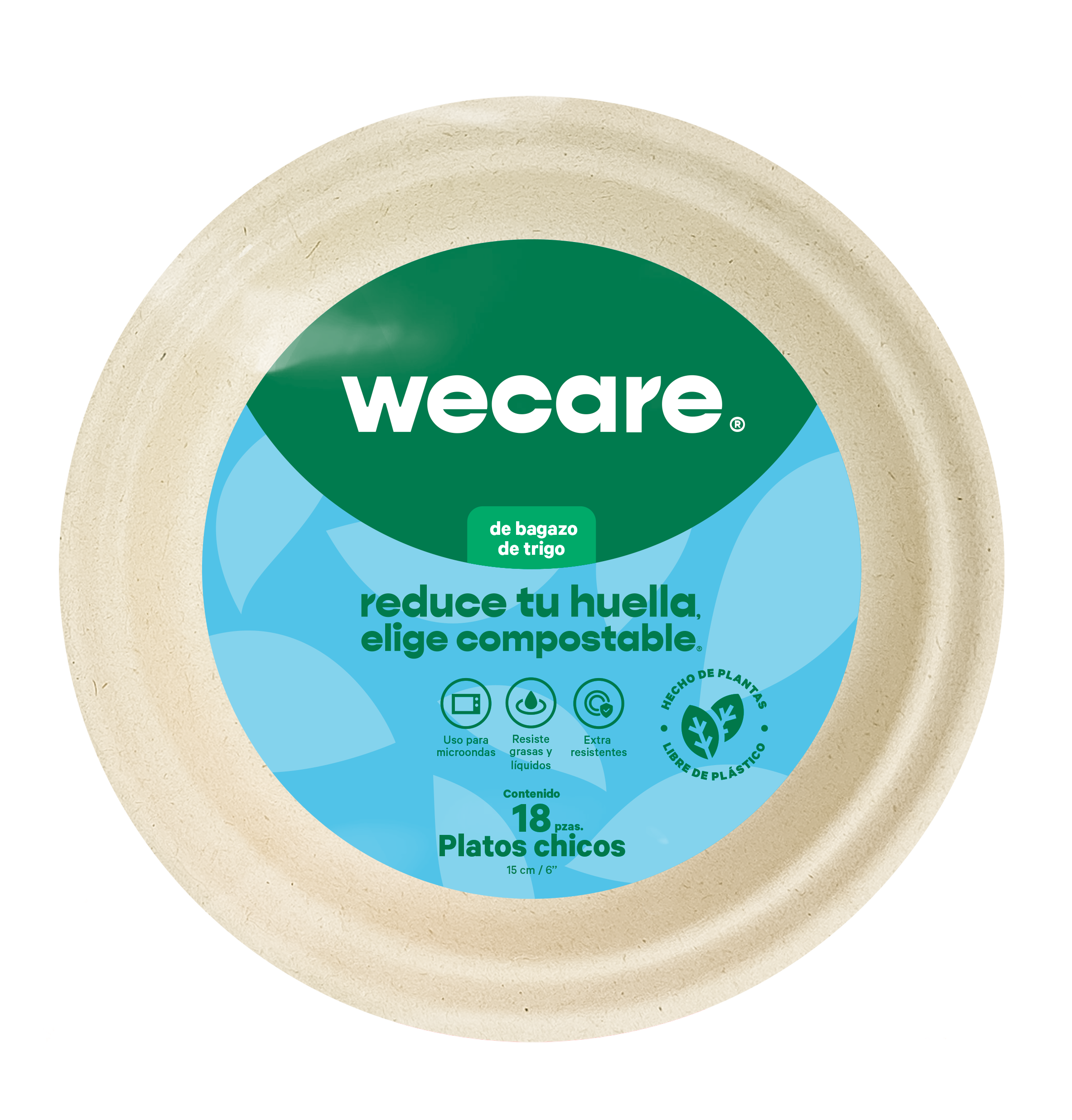 9" Disposable and Biodegradable Plate with 3 Div. - We Care