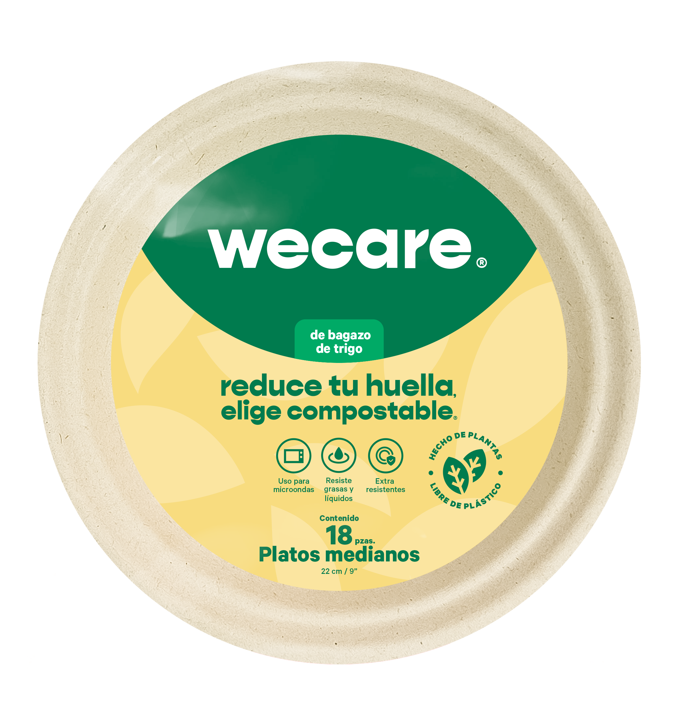 9" Disposable and Biodegradable Plate with 3 Div. - We Care