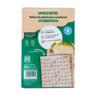 Bolsas Papel Sandwich | Con Cierre Adhesivo | Papel Kraft | 100 pz | Compostable y biodegradable