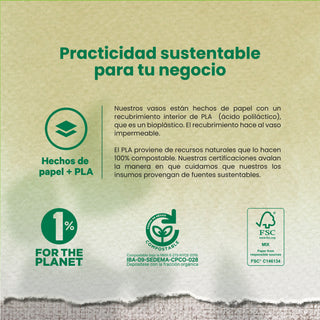 Vasos Souffle | Papel PLA | 4oz / 118 ml | Compostable y biodegradable