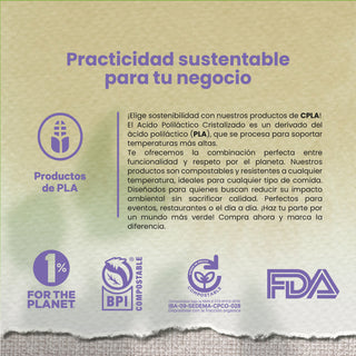 Tapa Contenedor Térmico | Ácido  Poliláctico Cristalizado CPLA | 8 oz | Compostable y biodegradable