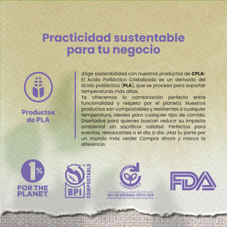 Tapa Contenedor Térmico | Ácido  Poliláctico Cristalizado CPLA | 12-32 oz | Compostable y biodegradable