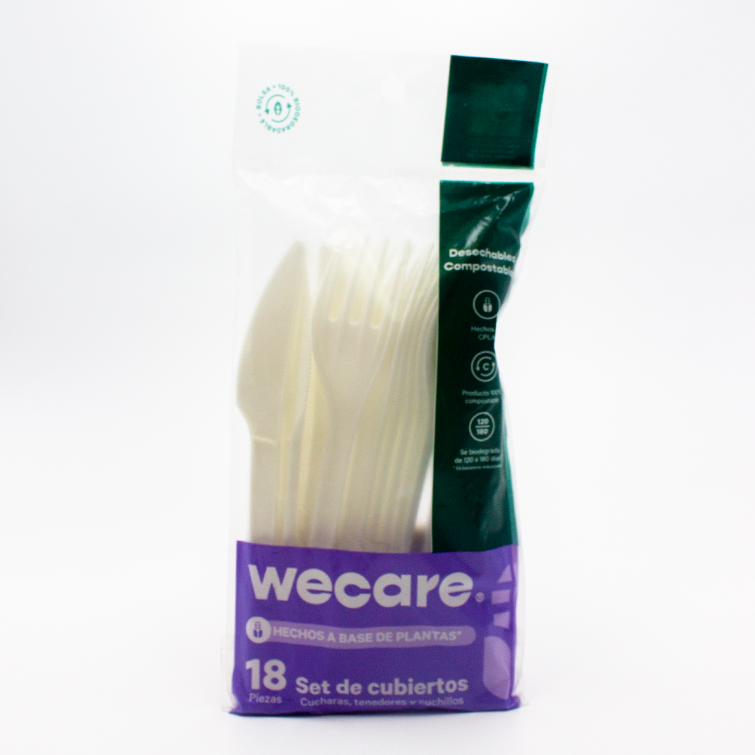 Set de cubiertos 6" Retail | Cuchara - Tenedor - Cuchillo | Ácido Poliláctico Cristalizado CPLA | Compostable y biodegradable