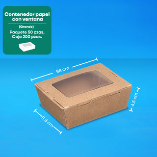 Caja Papel Con Ventana Delivery | Papel PLA | Grande | Compostable y biodegradable