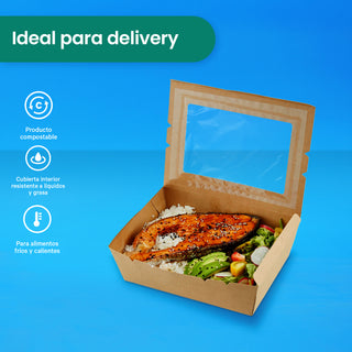 Caja Papel Con Ventana Delivery  | Papel PLA | Chica | Compostable y biodegradable