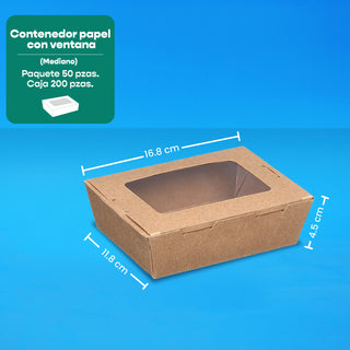 Caja Papel Con Ventana Delivery | Papel PLA | Mediana | Compostable y biodegradable