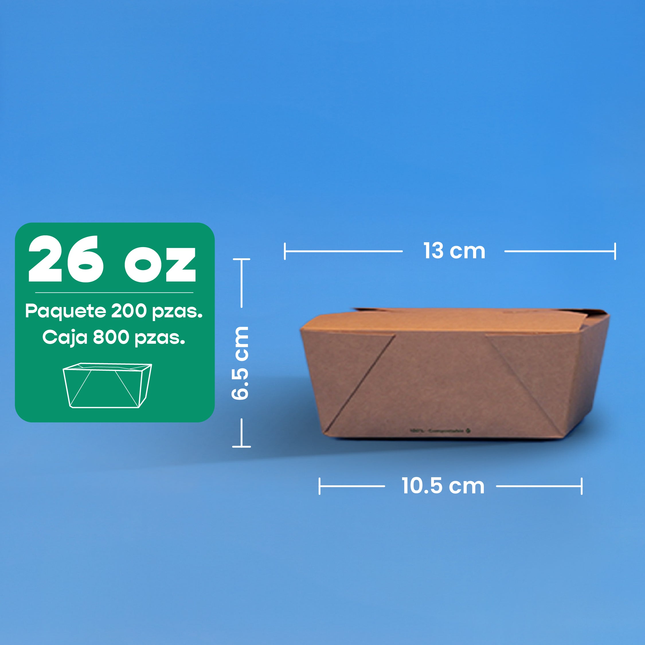 Caja Papel Delivery | Papel PLA | chica 26 oz | Compostable y biodegradable
