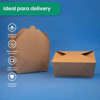 Caja Papel Delivery | Papel PLA | Mediana 45 oz | Compostable y biodegradable