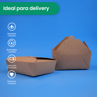 Caja Papel Delivery | Papel PLA | Grande 66 oz | Compostable y biodegradable