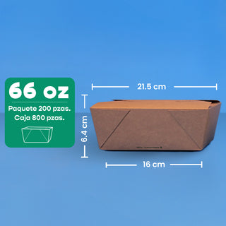Caja Papel Delivery | Papel PLA | Grande 66 oz | Compostable y biodegradable