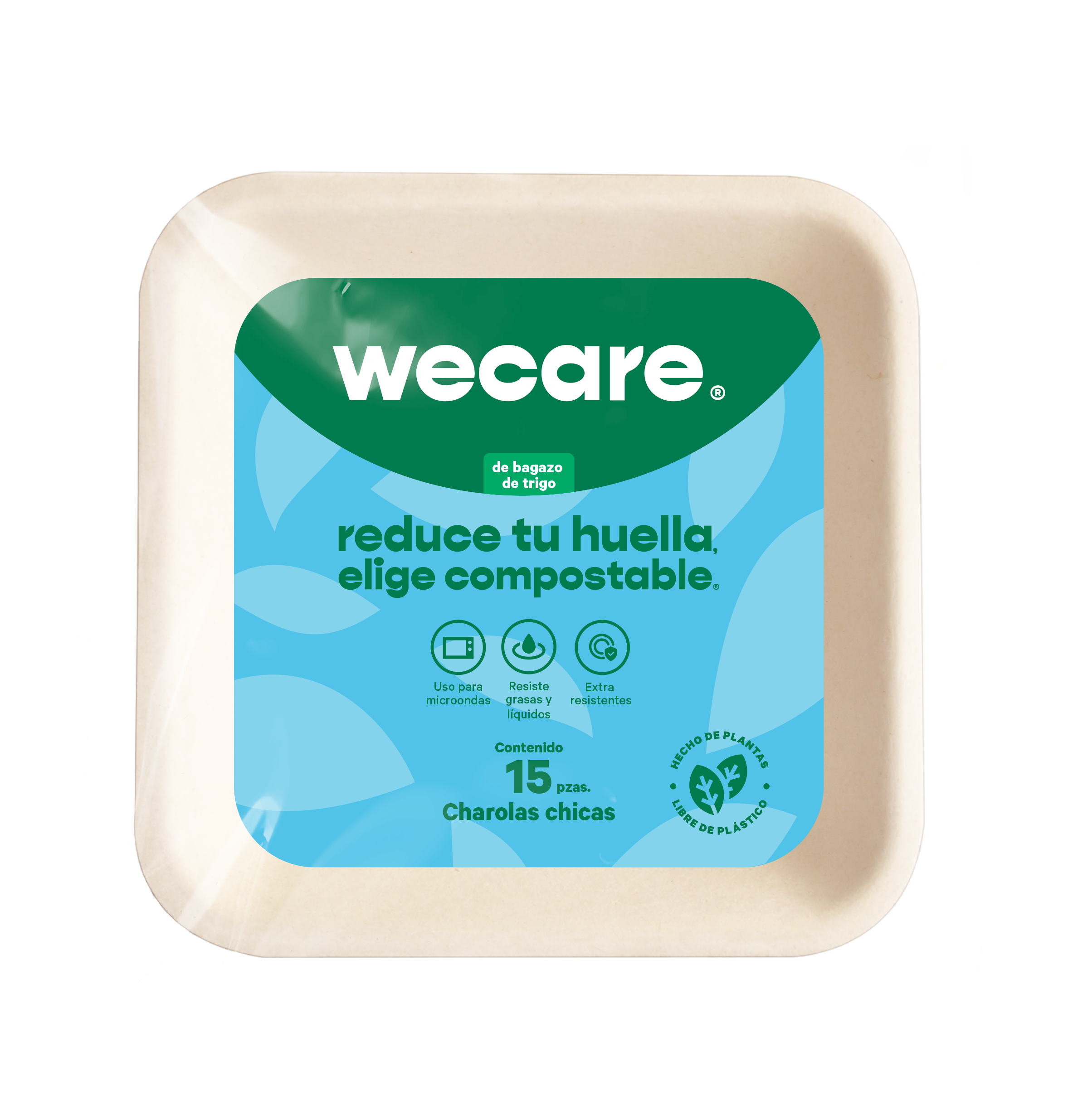 Charola Chica Retail | Bagazo Trigo |15x15 cm | Compostable y biodegradable