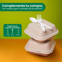 Contenedor Almeja | Bagazo Trigo | 6x6x3" / 15.2x15.2x7.6 cm | Compostable y biodegradable