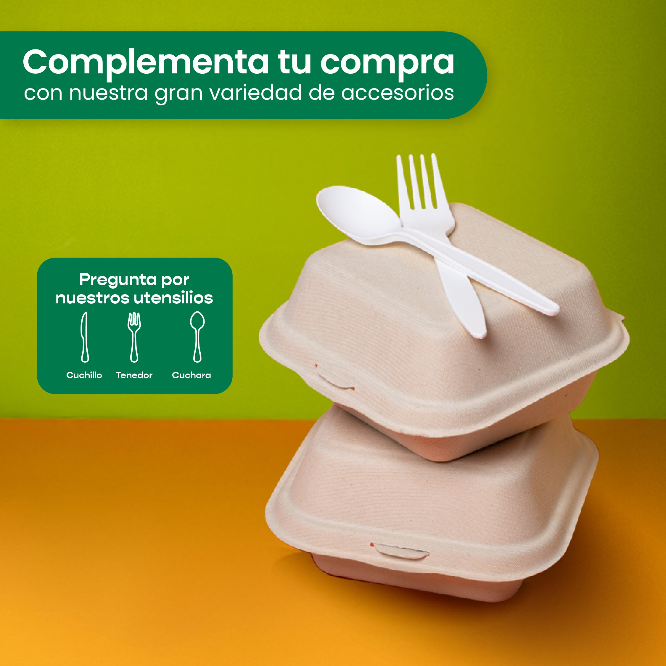 Contenedor Almeja | Bagazo Trigo | 6x6x3" / 15.2x15.2x7.6 cm | Compostable y biodegradable