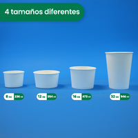 Contenedor Vaso Térmico | Papel - Ácido  Poliláctico PLA | 12 oz / 355 ml | Compostable y biodegradable