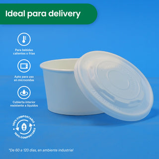 Contenedor Vaso Térmico | Papel - Ácido  Poliláctico PLA | 16 oz / 473 ml | Compostable y biodegradable