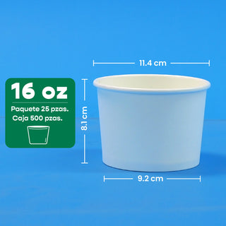 Contenedor Vaso Térmico | Papel - Ácido  Poliláctico PLA | 16 oz / 473 ml | Compostable y biodegradable