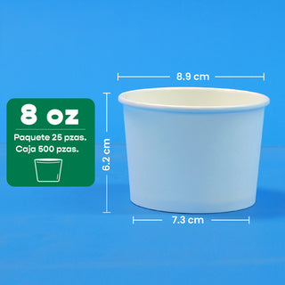 Contenedor Vaso Termico | Papel - Ácido  Poliláctico PLA | 8 oz / 236 ml | Compostable