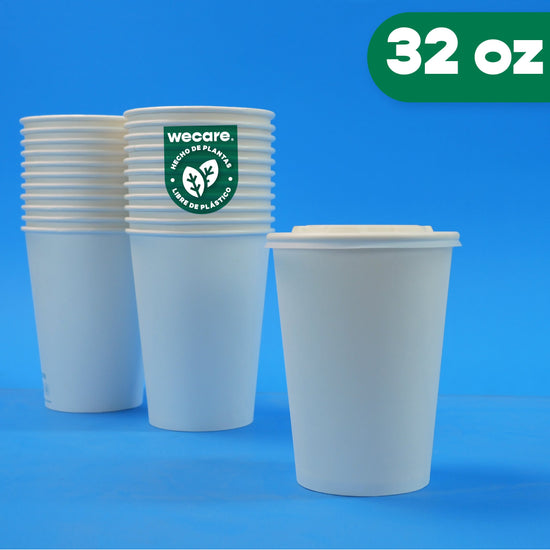 Contenedor Vaso Térmico | Papel - Ácido  Poliláctico PLA | 32 oz / 946 ml | Compostable y biodegradable