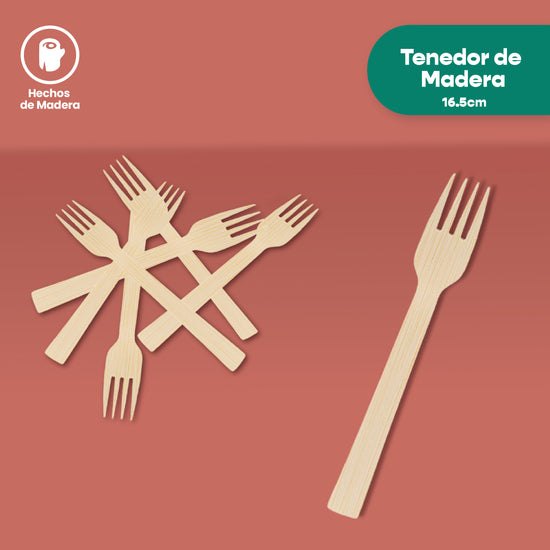 Tenedor | Madera | 6.5" / 16.5 cm | Compostable y biodegradable