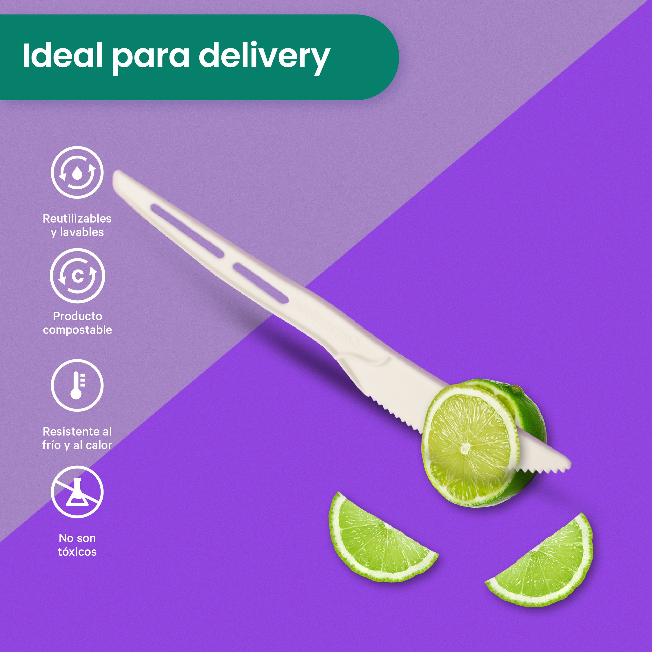 Cuchillo | Ácido Poliláctico Cristalizado CPLA | Compostable y biodegradable