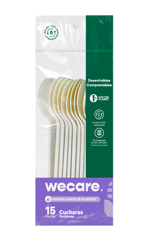 Cuchara Mediana 6" Retail | Ácido Poliláctico Cristalizado CPLA | Compostable y biodegradable