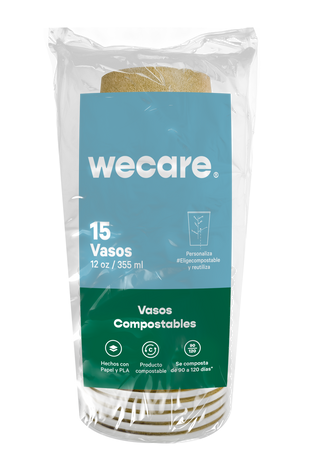 Vaso Térmico Retail  | Papel - Ácido  Poliláctico PLA | 12 oz / 355 ml | Compostable y biodegradable