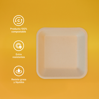 Charola Chica | Bagazo Trigo |15x15 cm | Compostable y biodegradable