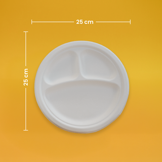 Plato  3 Div. | Bagazo Caña | 9 " / 22.8 cm | Compostable y biodegradable