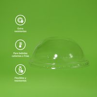 Tapa Domo Vasos | Ácido  Poliláctico PLA | 12 - 20 oz | Compostable y biodegradable