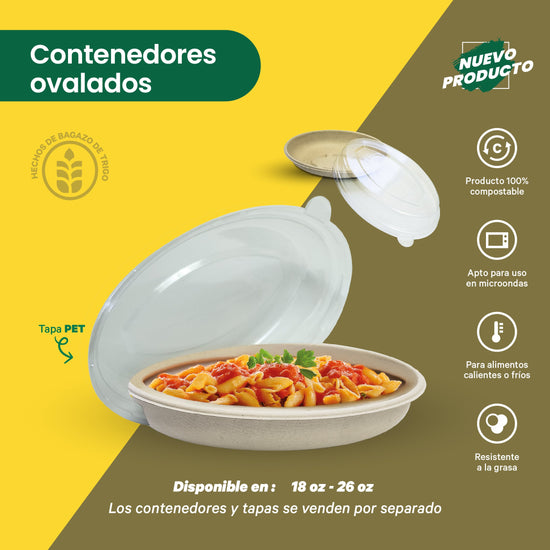 Tapa Contenedor Ovalado | PET | 26 oz | Reciclable