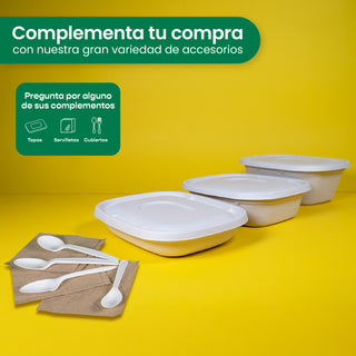 Tapa Trigo Lunch Box  | Bagazo trigo | 29 - 44 oz | Compostable y biodegradable
