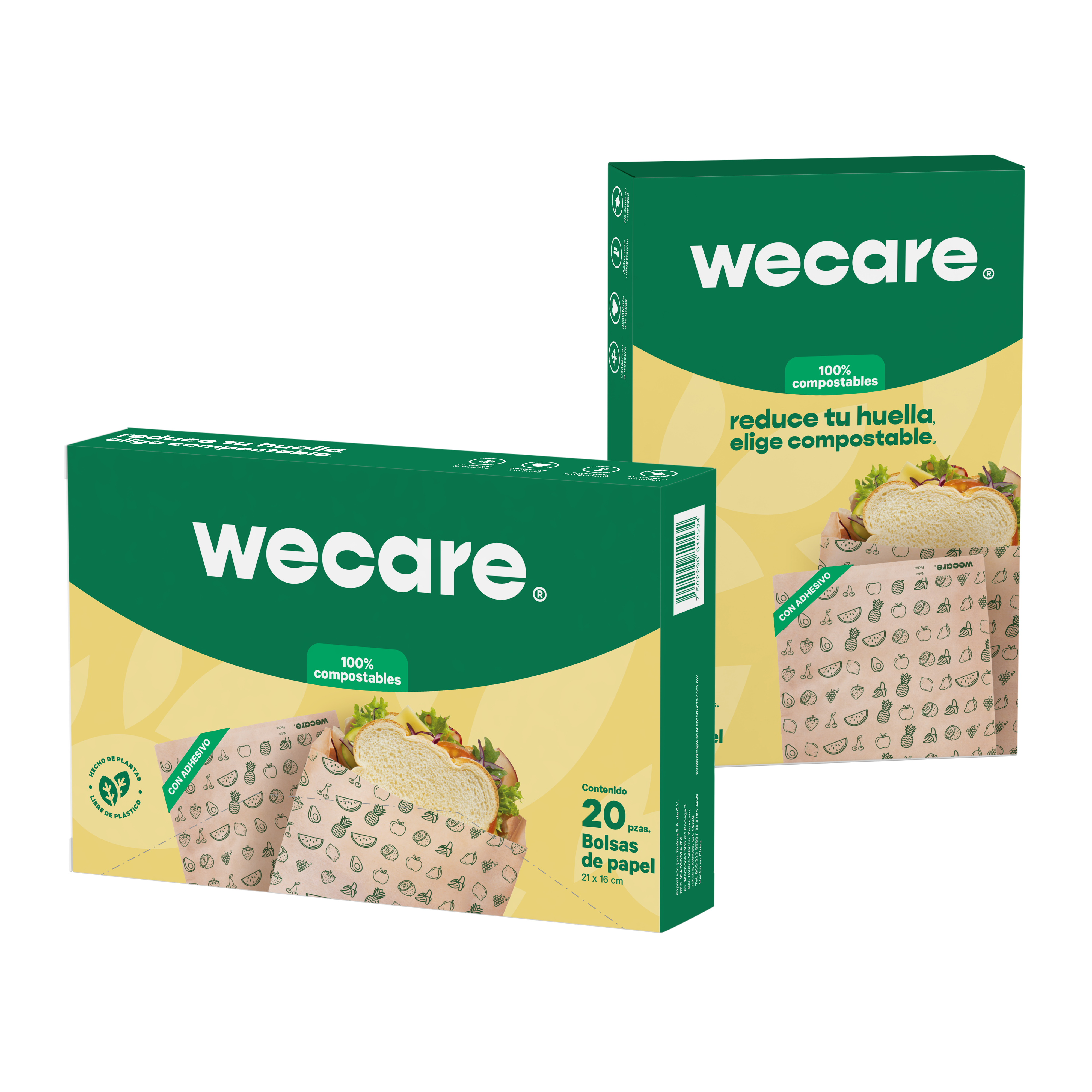 100 Ecological Kraft Bags With Adhesive Closure - We Care