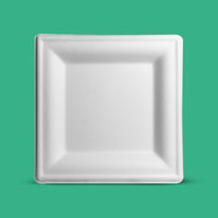 Plato Cuadrado | Bagazo de caña | 8" / 20.3 cm | Compostable y biodegradable