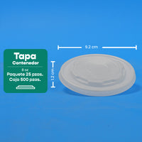 Tapa Contenedor Térmico | Ácido  Poliláctico Cristalizado CPLA | 8 oz | Compostable y biodegradable