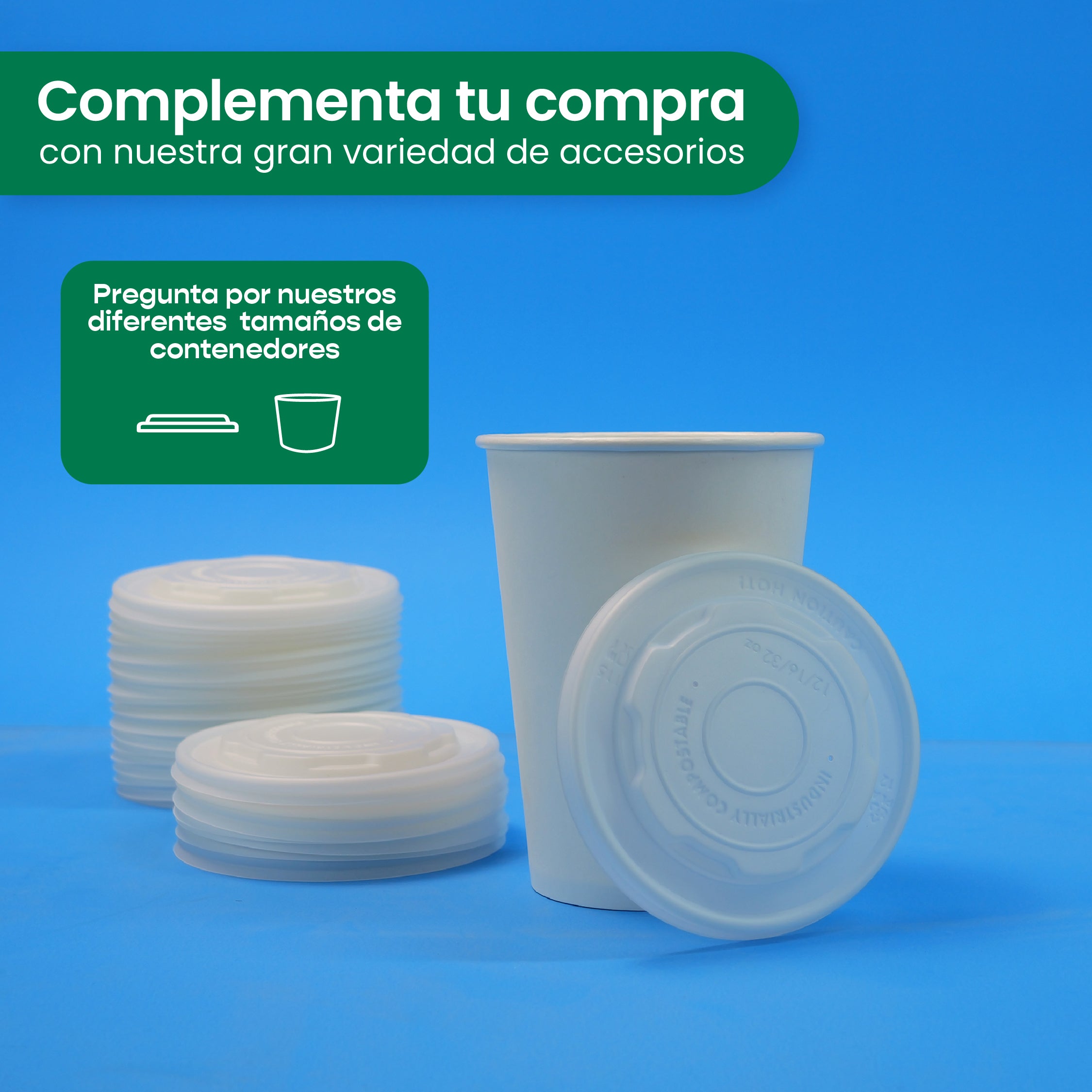 Tapa Contenedor Térmico | Ácido  Poliláctico Cristalizado CPLA | 8 oz | Compostable y biodegradable