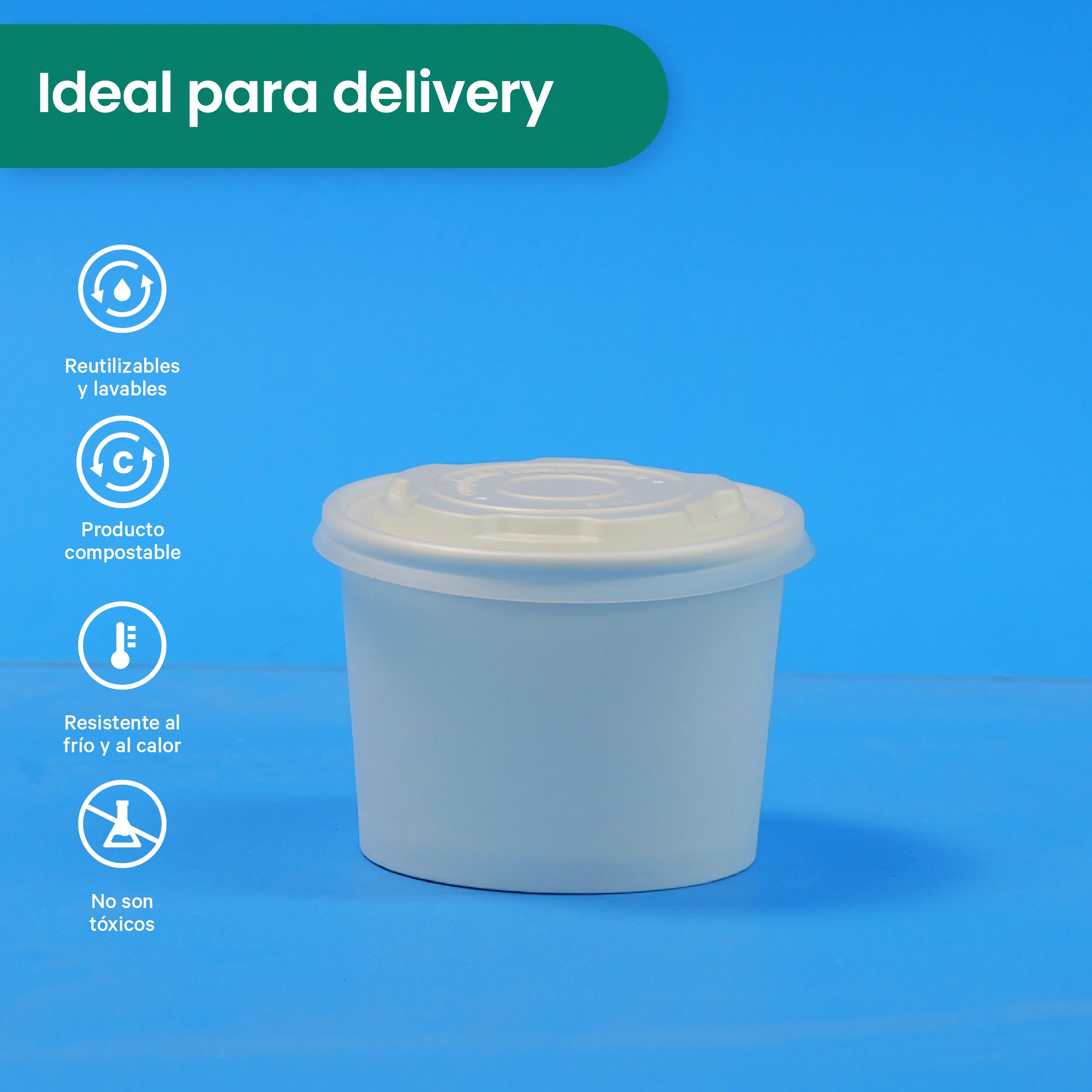 Tapa Contenedor Térmico | Ácido  Poliláctico Cristalizado CPLA | 8 oz | Compostable y biodegradable