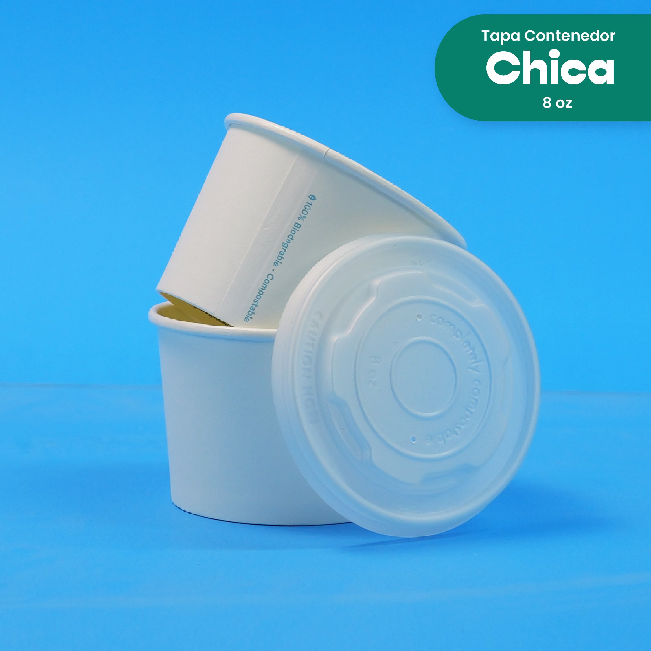 Tapa Contenedor Térmico | Ácido  Poliláctico Cristalizado CPLA | 8 oz | Compostable y biodegradable