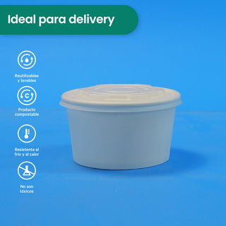 Tapa Contenedor Térmico | Ácido  Poliláctico Cristalizado CPLA | 12-32 oz | Compostable y biodegradable