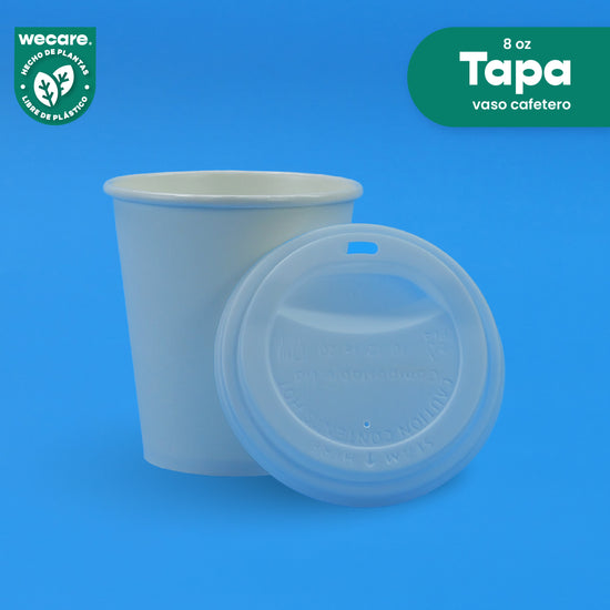 Tapa Cafetera Vaso Papel | Ácido  Poliláctico Cristalizado CPLA | 8 Oz | Compostable y biodegradable