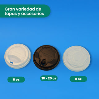 Tapa Negra Cafetera Vaso | Ácido  Poliláctico Cristalizado CPLA | 10-20 Oz | Compostable y biodegradable