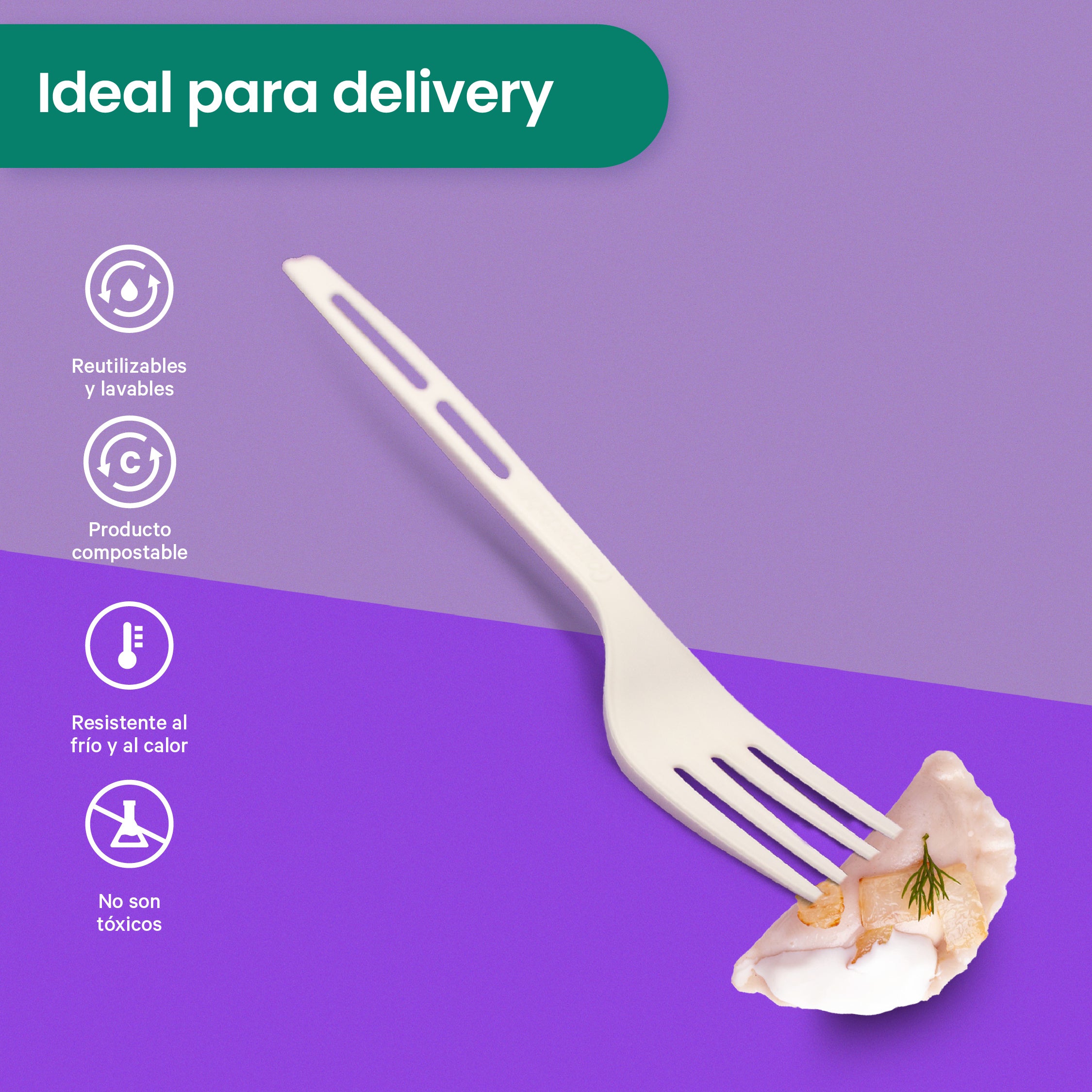 Tenedor Chico 5" Retail | Ácido Poliláctico Cristalizado CPLA | Compostable y biodegradable