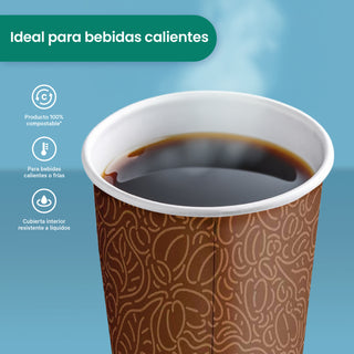 Vaso Térmico Con Diseño Cafetero | Papel - Ácido  Poliláctico PLA | 16 oz / 473 ml | Compostable y biodegradable