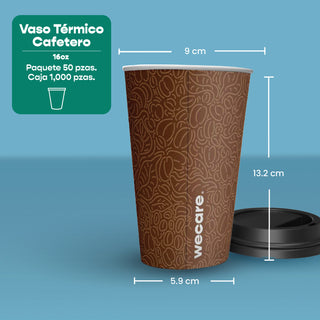 Vaso Térmico Con Diseño Cafetero | Papel - Ácido  Poliláctico PLA | 16 oz / 473 ml | Compostable y biodegradable