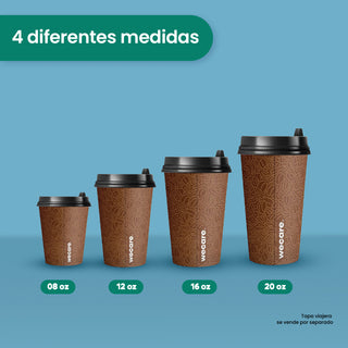 Vaso Térmico Con Diseño Cafetero | Papel - Ácido  Poliláctico PLA | 16 oz / 473 ml | Compostable y biodegradable