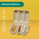 Disposable and Biodegradable Food Container 8x8x3 w/3 Dividers - We Care