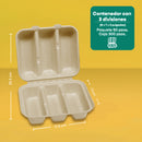 Disposable and Biodegradable Food Container 8x8x3 w/3 Dividers - We Care