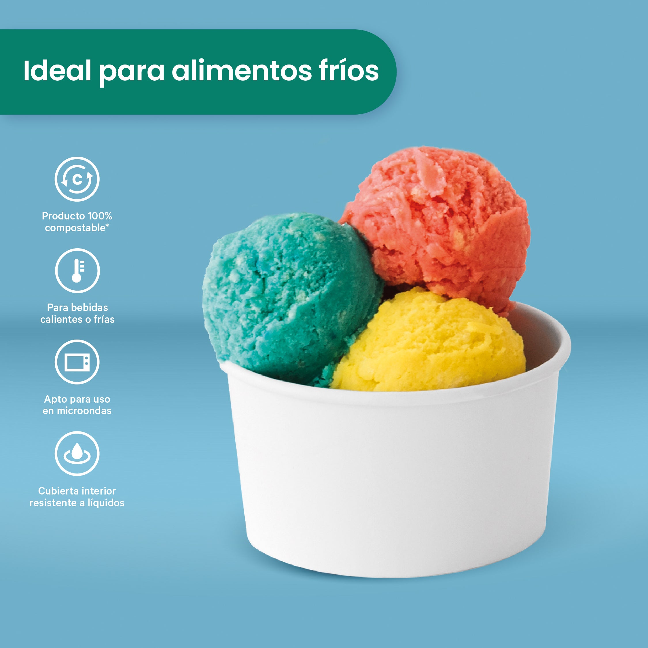 Contenedor Vaso Nieve Doble Recubrimiento | Papel - Ácido  Poliláctico PLA | 8 oz / 236 ml | Compostable y biodegradable