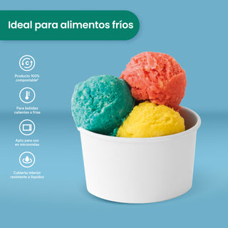 Contenedor Vaso Nieve Doble Pared | Papel - Ácido  Poliláctico PLA | 8 oz / 236 ml | Compostable y biodegradable